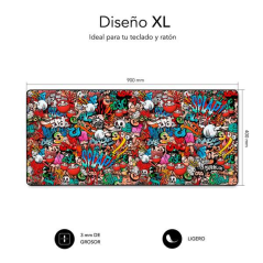 Tapis de souris Subblim Graffiti - Taille 900x400 mm - Caoutchouc antidérapant - Bords cousus - Haute élasticité - Technologie d