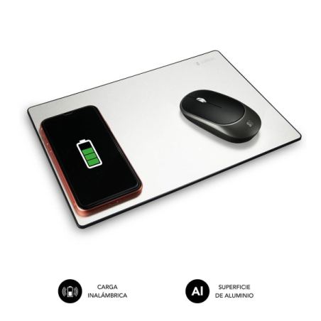Sous-main en aluminium Subblim - 10 x 10 cm - Chargeur sans fil pour smartphones - Base antidérapante - Bords renforcés