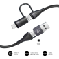 Câble Subblim Top 4 en 1 - USB-A USB-C Lightning - 60 W - Nylon tressé - Charge rapide - 1 mètre