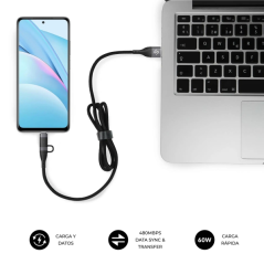 Câble Subblim Top 4 en 1 - USB-A USB-C Lightning - 60 W - Nylon tressé - Charge rapide - 1 mètre