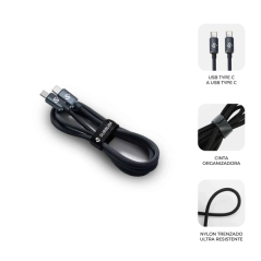 Câble USB-C Subblim Optimus - 60 W - Nylon tressé - 480 Mbps - 1 mètre - Noir