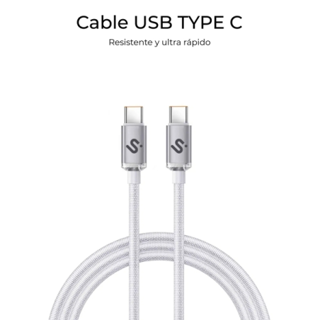 Câble USB-C Subblim Optimus - 60 W - Nylon tressé - 480 Mbps - 1 mètre - Blanc