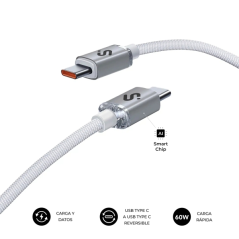 Câble USB-C Subblim Optimus - 60 W - Nylon tressé - 480 Mbps - 2 mètres - Blanc