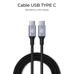 Câble Subblim Plus USB-C - 100 W - Nylon tressé - 480 Mbps - Puce E-Marker - 2 mètres - Couleur noire