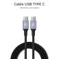 Câble Subblim Plus USB-C - 100 W - Nylon tressé - 480 Mbps - Puce E-Marker - 2 mètres - Couleur noire