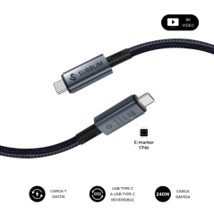 Câble USB-C Subblim High Power - 240 W - Nylon tressé - 40 Gbit/s - Puce E-Marker - 1,5 mètre - Noir