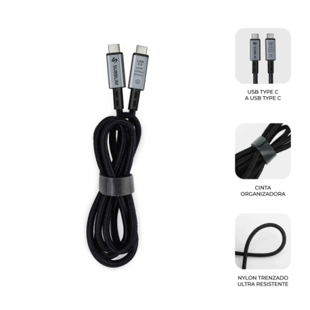 Câble USB-C Subblim High Power - 240 W - Nylon tressé - 40 Gbit/s - Puce E-Marker - 1,5 mètre - Noir