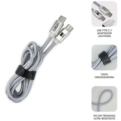 Chargeur de voiture Subblim Dual PD20W+QC3.0+Câble C vers C/Lightning - 20W - Charge rapide simultanée - Câble USB C réversible