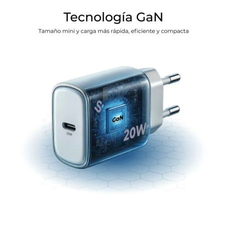 Chargeur mural Subblim GaN 20 W - USB-C - Charge rapide - Blanc