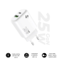 Chargeur mural Subblim 25 W GaN - USB-C + USB-A - Charge rapide - Blanc