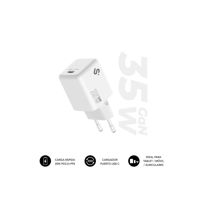 Chargeur mural Subblim GaN 35 W - USB-C - Charge rapide - Blanc