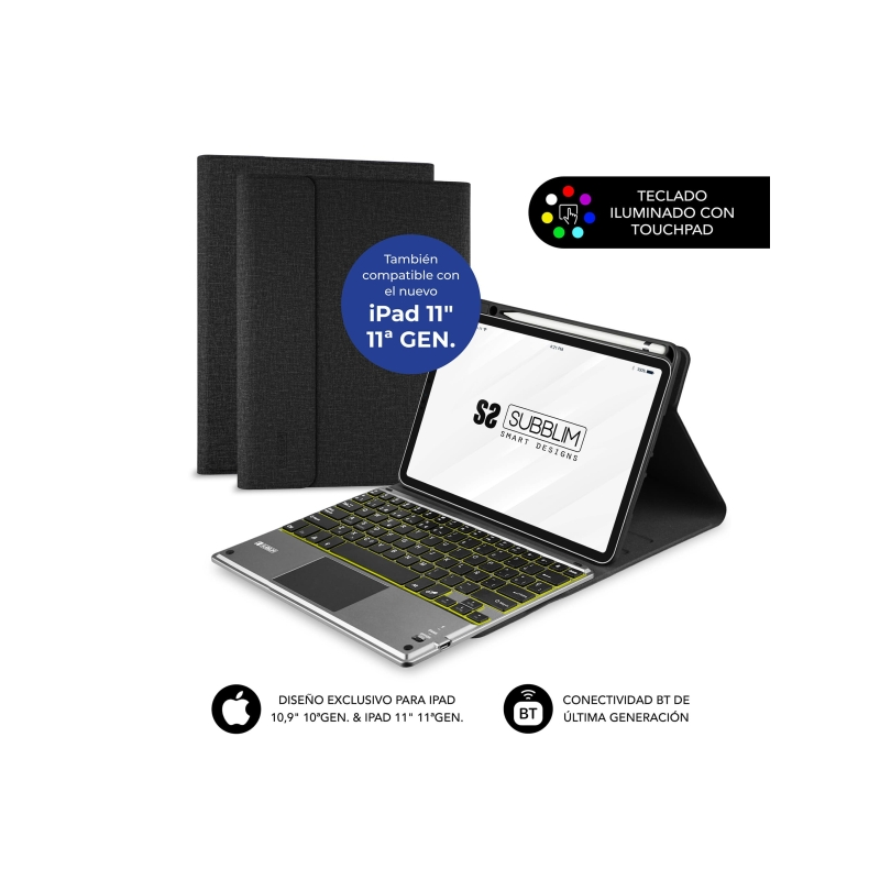 Étui clavier exclusif Subblim pour iPad 10e et 11e générations 10,9" et 11" - Claviers rétroéclairés - Bluetooth - Pavé tactile