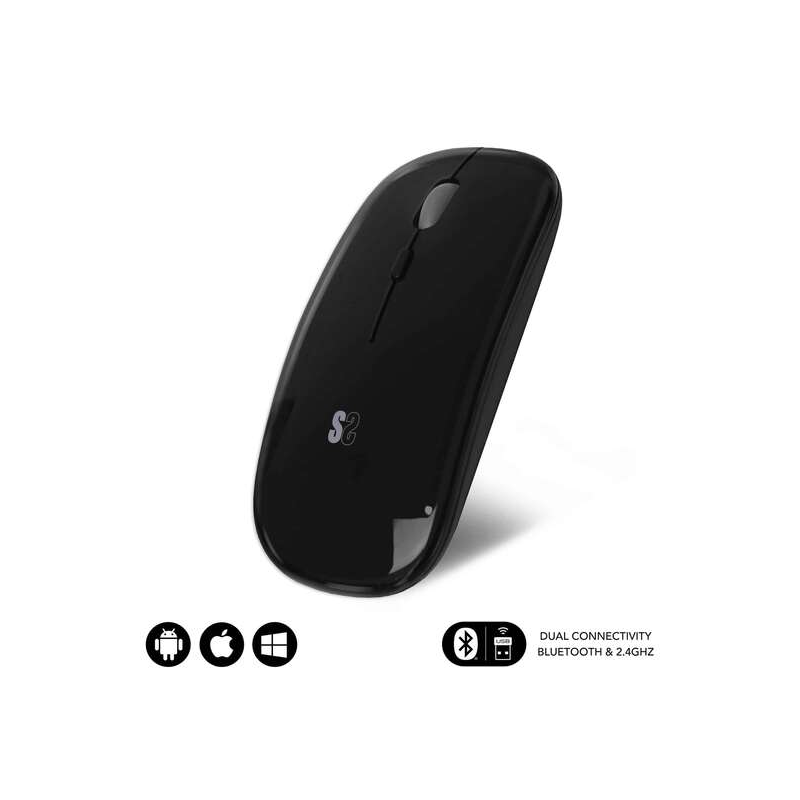 Souris Subblim Dual Flat - Double connectivité - Technologie Silent Click - Batterie longue durée - Design élégant - Couleur noi