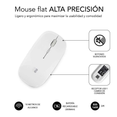 Souris Subblim Dual Flat - Double connexion - Silent Click - Batterie rechargeable - Molette en silicone - Précision 1600 DPI -