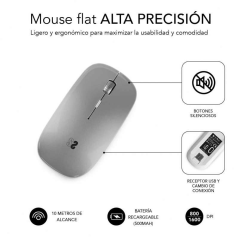 Souris Subblim Dual Flat - Double connexion - Silent Click - Batterie rechargeable - Molette en silicone - Précision 1600 DPI -