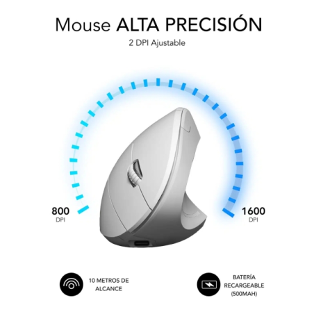 Souris verticale Subblim Glide Vertical Ergo Dual Bluetooth, USB 2.4Ghz 4000dpi - 5 Boutons - Utilisation droitier - Coloris Bla