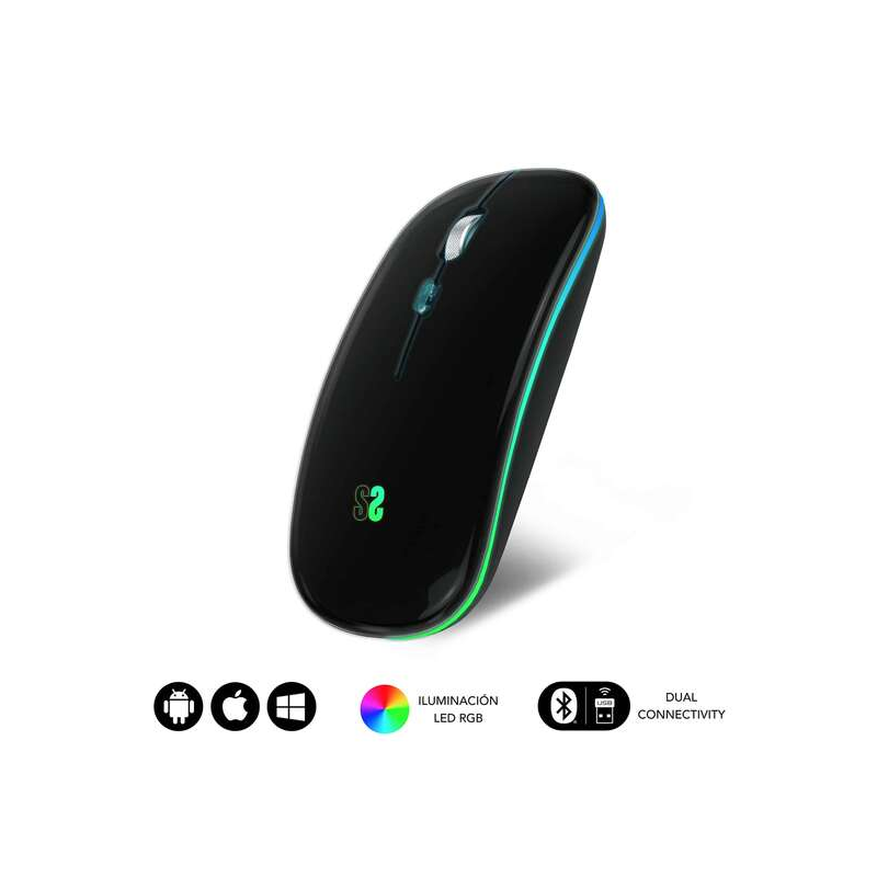 Souris Subblim Dual Flat LED - Double Connectivité - Technologie Silent Click - Éclairage LED en 7 Couleurs - Finition Noir ou B