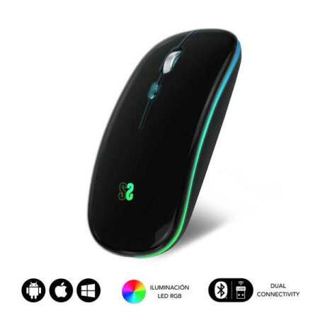 Souris Subblim Dual Flat LED - Double Connectivité - Technologie Silent Click - Éclairage LED en 7 Couleurs - Finition Noir ou B