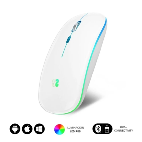 Souris Subblim LED Double Souris Plate - Double Connexion - Clic Silencieux - Éclairage LED en 7 Couleurs - Batterie Longue Duré