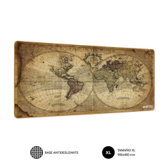 Sous-main de bureau Subblim Carte du monde vintage - Taille 900x400x3 mm - Espace pour souris et clavier - Résistant à l'eau - B