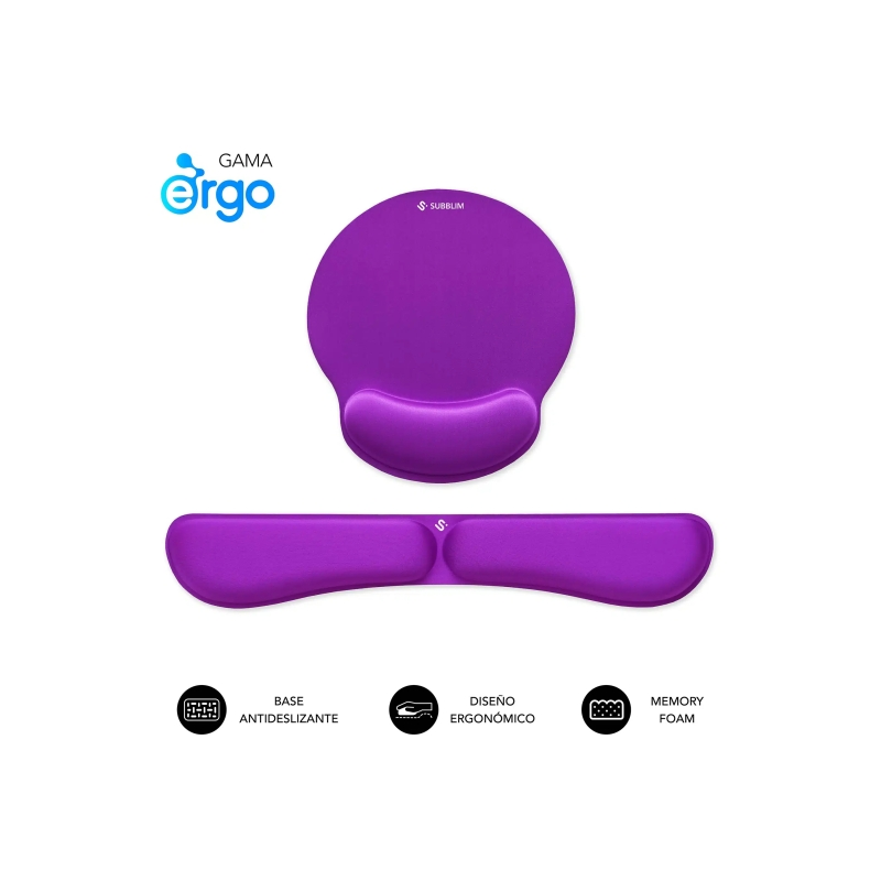 Tapis de souris ergonomique Subblim Pack Ergo MemoryFlex et repose-poignet pour clavier - Mousse résistante - Micro-texturée imp
