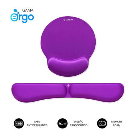 Tapis de souris ergonomique Subblim Pack Ergo MemoryFlex et repose-poignet pour clavier - Mousse résistante - Micro-texturée imp