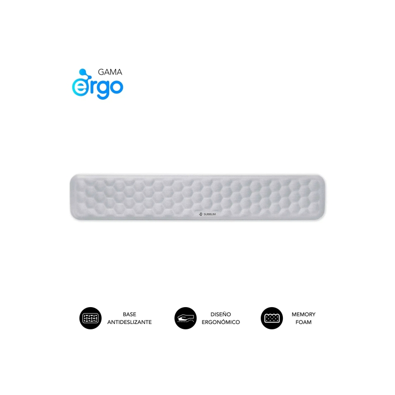 Repose-poignet pour clavier Subblim Ergo Airpad - Mousse à mémoire de forme 65D - Tissu AirMesh respirant - Base antidérapante -
