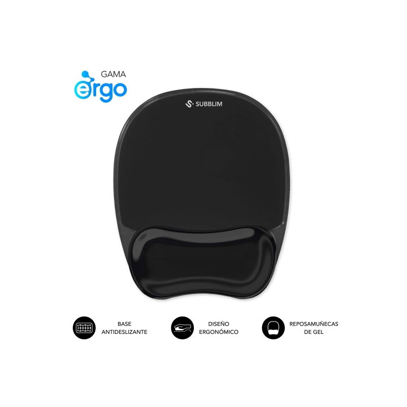 Tapis de souris ergonomique Subblim Ergo Crystal Flex - Gel rafraîchissant auto-ajustable - Design ergonomique ondulé - Base ant
