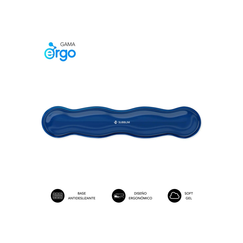 Repose-poignet pour clavier Subblim Ergo Crystal Flex - Gel de refroidissement auto-ajustable - Design ergonomique ondulé - Base