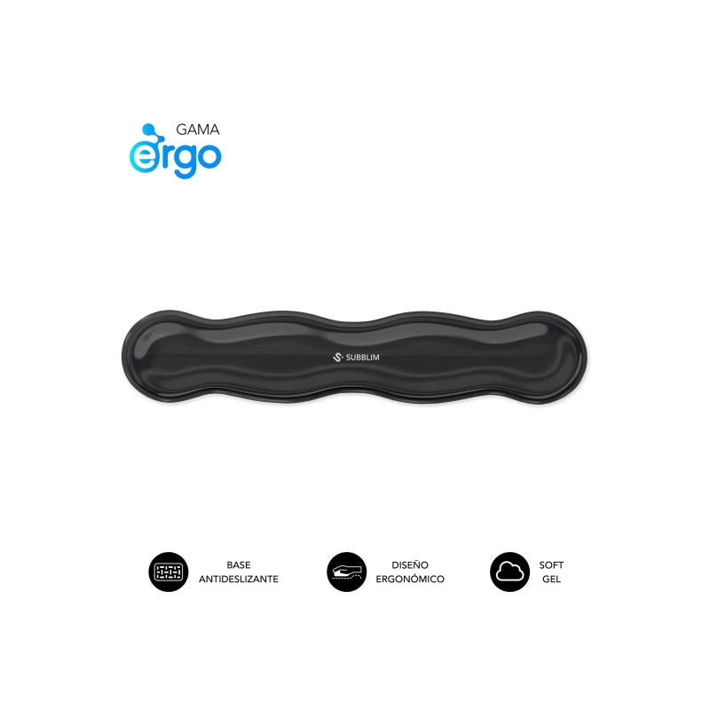 Repose-poignet pour clavier Subblim Ergo Crystal Flex - Gel de refroidissement auto-ajustable - Design ergonomique ondulé - Base
