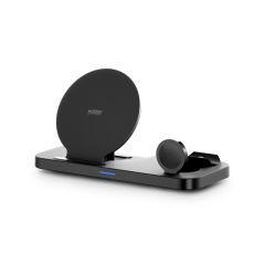 Chargeur sans fil 3-en-1 Urban Factory Power avec fonction support 15 W - Smartphone / Montre connectée / Casque - Noir