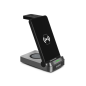 Chargeur sans fil 3-en-1 Urban Factory Powee Pro avec fonction support 22,5 W – Smartphone / Montre connectée / Casque – Noir