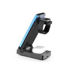 Chargeur sans fil 3-en-1 Urban Factory Powee Pro avec fonction support 22,5 W – Smartphone / Montre connectée / Casque – Noir