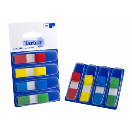 Lot de 4 distributeurs de 35 marqueurs adhésifs repositionnables Tartan - 11 x 43 mm - Couleurs assorties