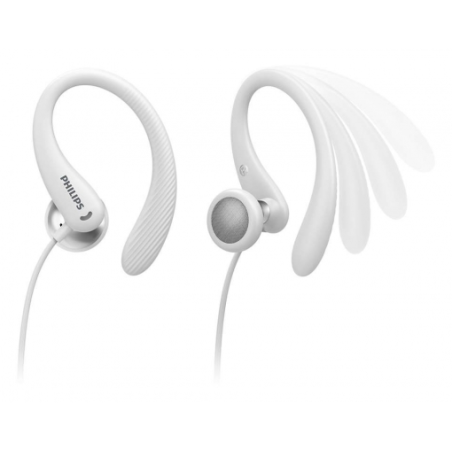Écouteurs intra-auriculaires sport Philips - Câble de 1,2 m - Prise jack 3,5 mm - IPX2 - Microphone intégré - Crochet d'oreille