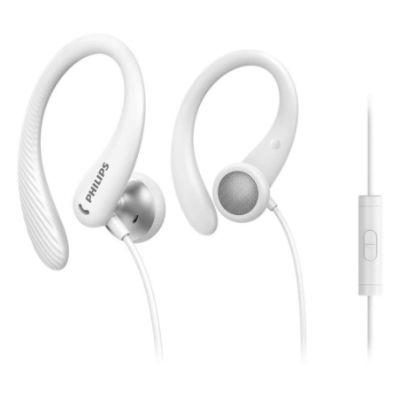 Écouteurs intra-auriculaires sport Philips - Câble de 1,2 m - Prise jack 3,5 mm - IPX2 - Microphone intégré - Crochet d'oreille