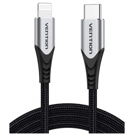 Câble Vention Lightning vers USB-C - Puissance jusqu'à 27 W - Longueur 1,5 m - Vitesses de transfert jusqu'à 480 Mbit/s - Blinda