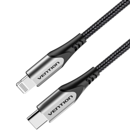 Câble Vention Lightning vers USB-C - Puissance jusqu'à 27 W - Longueur 1,5 m - Vitesses de transfert jusqu'à 480 Mbit/s - Blinda