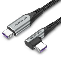 Câble USB-C coudé Vention - Alimentation 100 W - Longueur 2 m - Débit jusqu'à 480 Mbit/s - Gaine en nylon tressé - Gris