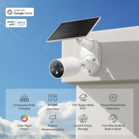 TP-Link Tapo C425 KIT Camara de Seguridad - 2K QHD - Deteccion con IA - Bateria 10Ah - Luz LED - Panel Solar - Vision Nocturna -