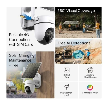 TP-Link Tapo C615G KIT Camara de Seguridad - 2K QHD - Deteccion con IA - 6700mAh - Panel Solar - IP65 - Vision Nocturna - Audio