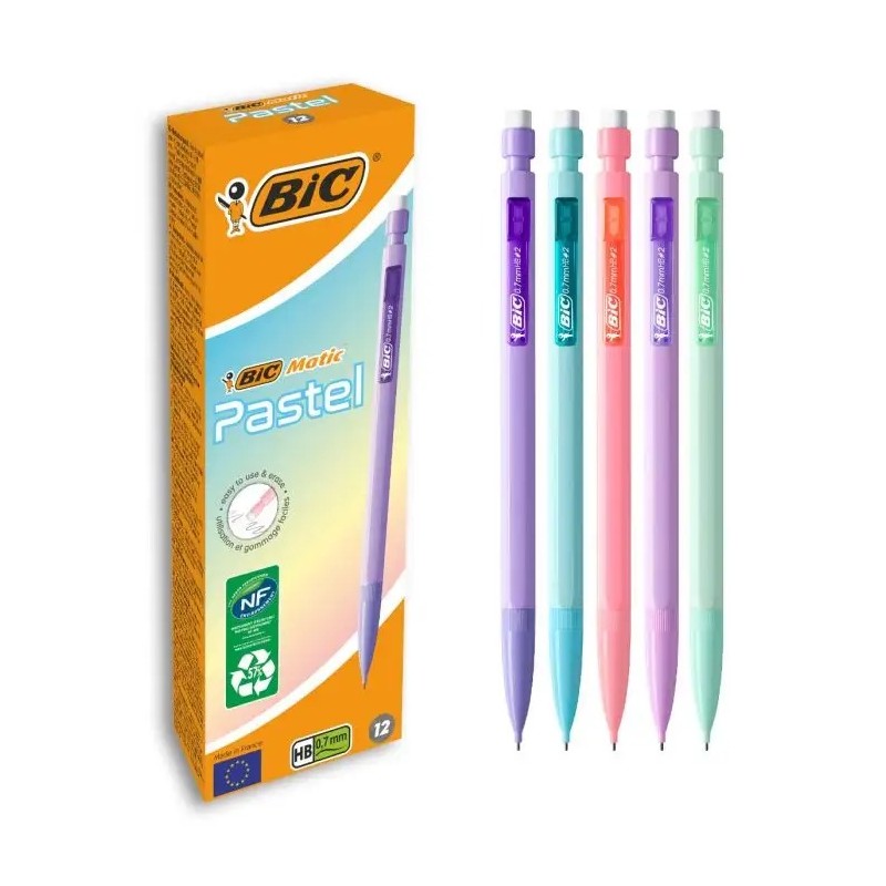 Porte-mine Bic Matic 0,7 mm HB pastel lot de 12