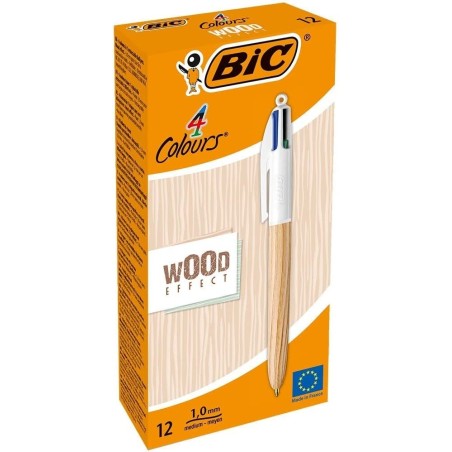 Stylos 4 couleurs bois Bic multicolores lot de 12