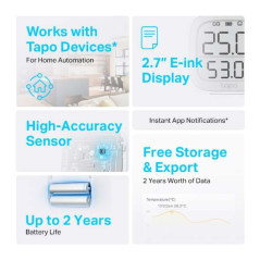Capteur de température et d'humidité TP-Link Tapo T315 - Écran 2,7" - Surveillance précise en temps réel - Notification instanta