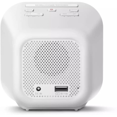 Radio-réveil Philips FM avec chargeur USB - Affichage LED effet miroir - Minuteur - Fonction snooze - 11 x 11 x 7,5 cm - Blanc