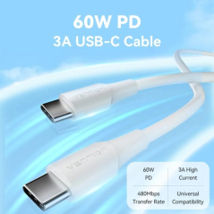 Câble USB-C Vention - Puissance jusqu'à 60 W - Longueur 0,5 m - Gaine PVC - Vitesse jusqu'à 480 Mbit/s - Blanc