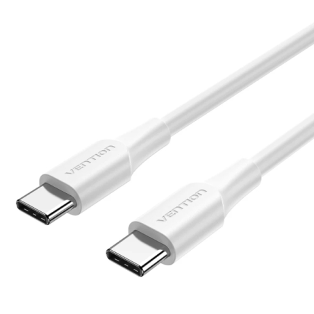 Câble USB-C Vention - Puissance jusqu'à 60 W - Longueur 1 m - Boîtier PVC - Vitesse jusqu'à 480 Mbit/s - Blanc