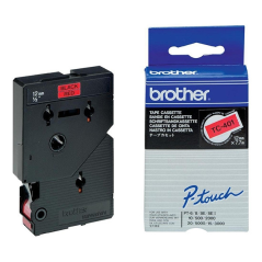Ruban d'étiquettes laminé original Brother TC401 - Texte noir sur fond rouge - 12 mm x 7 m de large