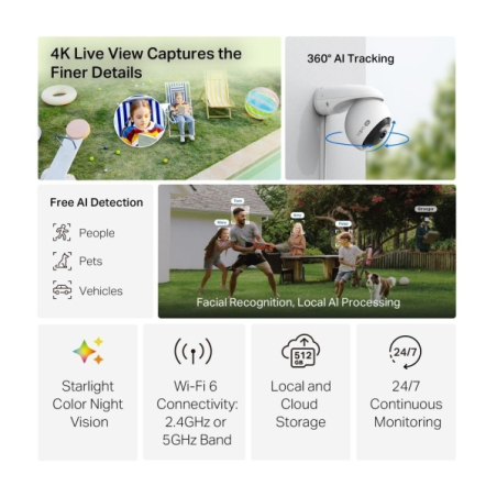 TP-Link Tapo TC46 Camara de Seguridad para Exterior - IP66 - WiFi - Ethernet - Resolucion de 8Mpx - Vision Nocturna - Audio Bidi