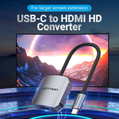 Adaptateur convertisseur Vention - USB-C mâle vers HDMI femelle - Câble de 15 cm - Aluminium - Gris
